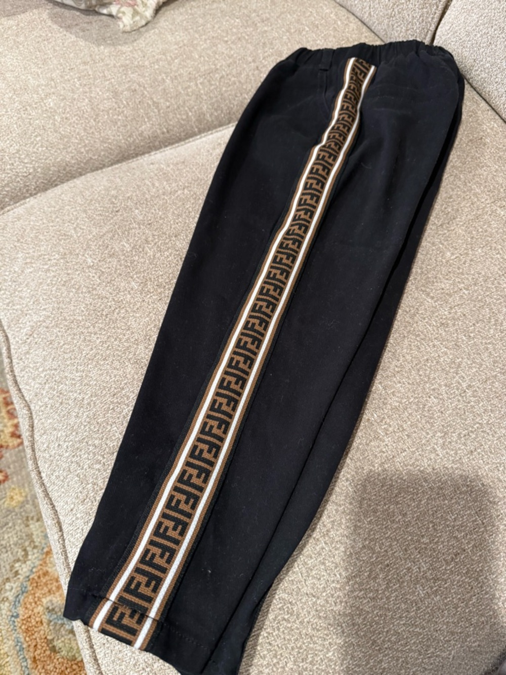 Kids Fendi Black Sweatpants with Brown Logo Stripe
